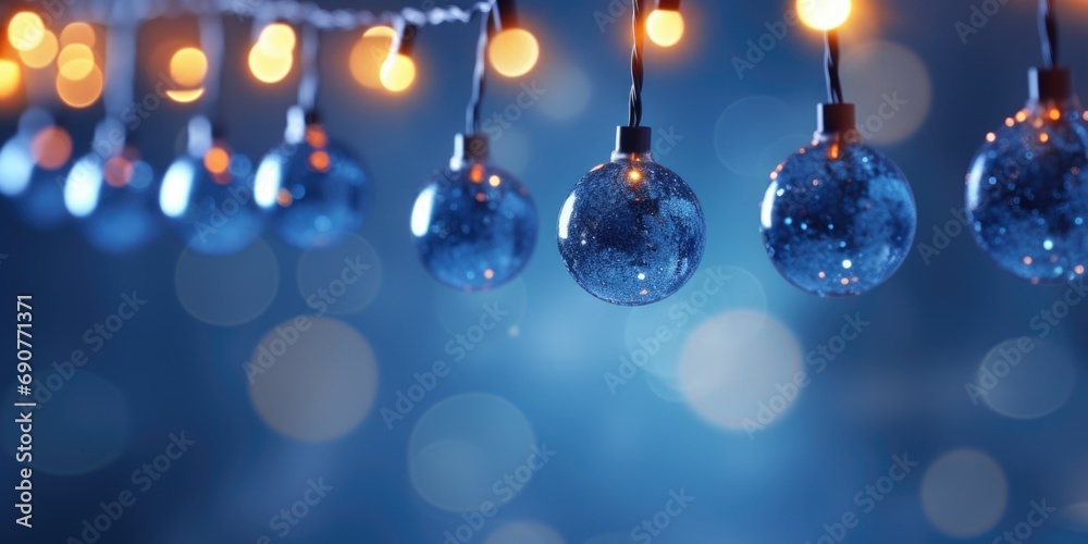 Poster A string of lights with multiple bulbs hanging together. Ideal for adding a festive and warm atmosphere to any occasion