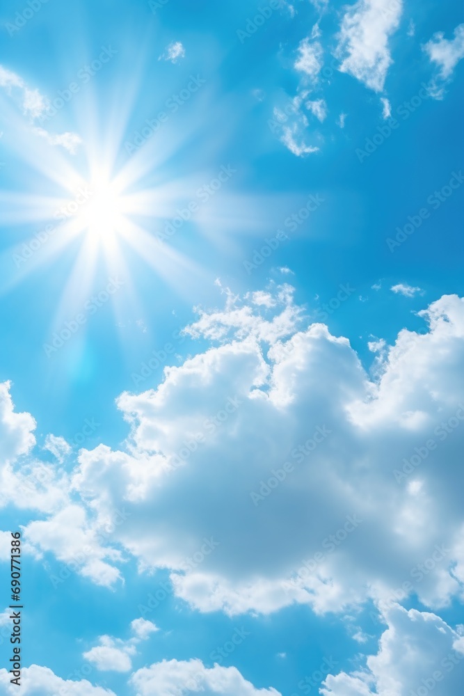 Poster sun shining brightly through the clouds, perfect for depicting hope and positivity. ideal for use in