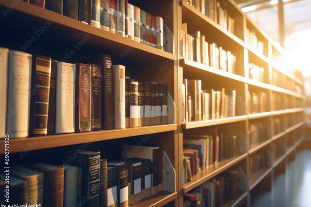 Poster A picture of a bookshelf filled with numerous books. This image can be used to represent knowledge, education, or a library setting