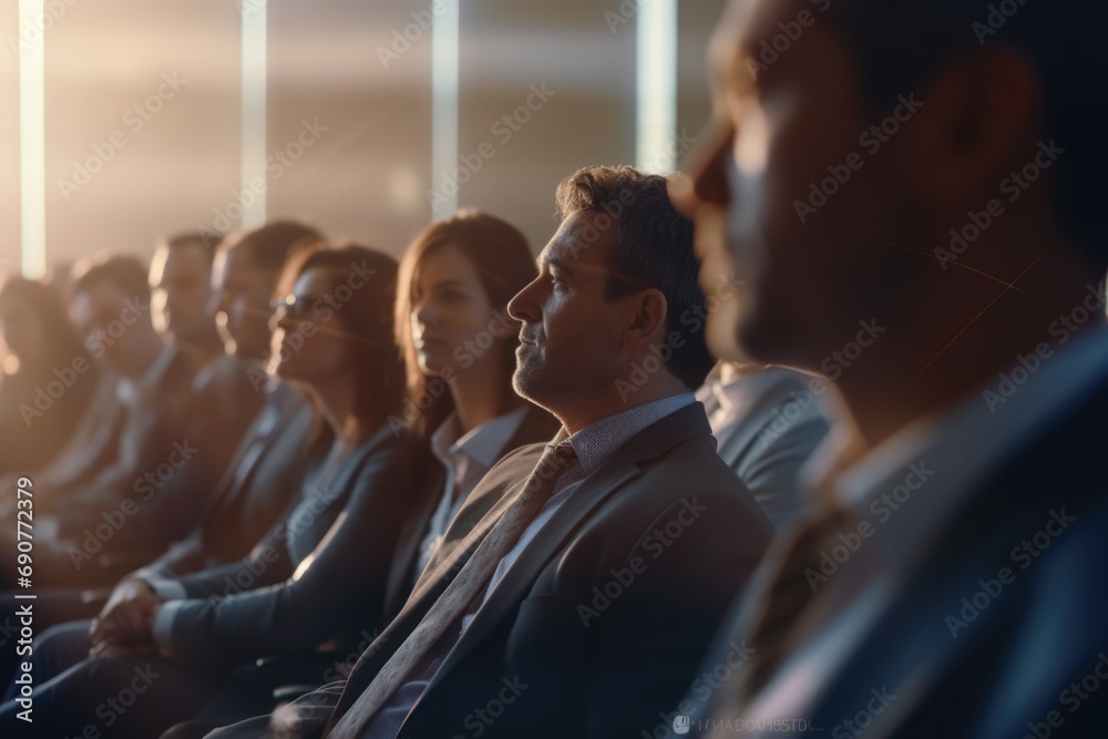 Poster a group of business people sitting in a row. suitable for business meetings and teamwork concepts