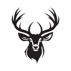 Deer Head Silhouette Hand Drawn Vector Illustration. Elk Symbol Graphic Element