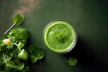Fresh green smoothie on countertop - obrazy, fototapety, plakaty