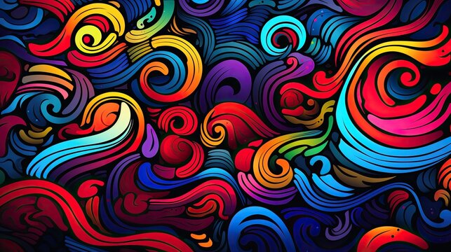 Vibrant abstract swirl pattern with a colorful, psychedelic design. Ideal for backgrounds and creative projects.