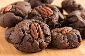 Dark Chocolate - Chocolate Chip cookies are a very tasty treat for any holiday treat. Hand made cookies in a home kitchen.