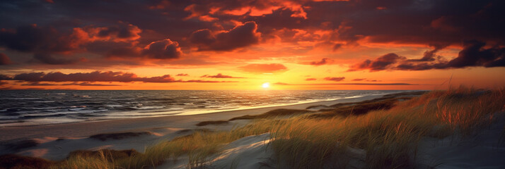 Sunset over the dunes of the Baltic Sea