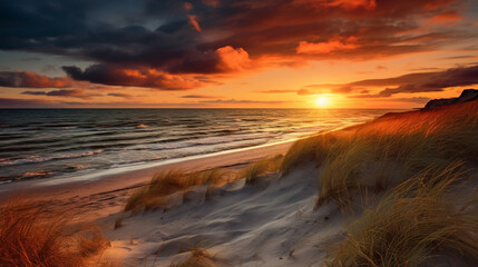 Fototapeta na wymiar Sunset over the dunes of the Baltic Sea