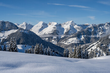 Obraz premium Suisse, Canton de Berne, Région Jaunpass, Depuis Hundsrügg, Près de Gastlosen, Ballade en raquettes