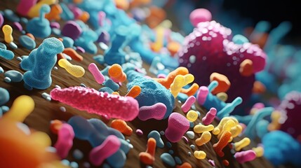 Multi colored 3d bacteria UHD wallpaper - obrazy, fototapety, plakaty