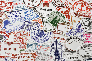 Passport Travel Stamps background - traveling concept