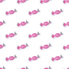 candies in pink candy wrappers on a white background, seamless pattern