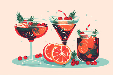 Vintage Christmas classic cocktail festive drink illustration