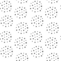 Snowflakes balls seamless pattern in black doodle style. Cool winter wallpaper for prints.