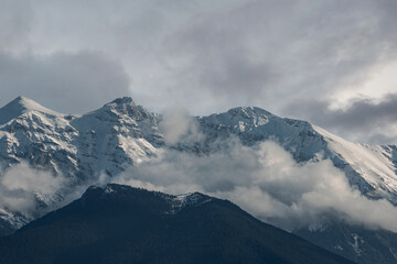 snow covered mountain Olympus in Greece