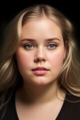 Obraz premium Studio portrait of cute blonde well-fed girl on black background