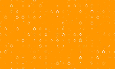 Seamless background pattern of evenly spaced white diamond ring symbols of different sizes and opacity. Vector illustration on orange background with stars