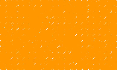 Seamless background pattern of evenly spaced white adjustable wrench symbols of different sizes and opacity. Vector illustration on orange background with stars