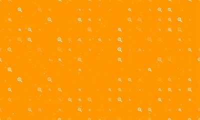 Seamless background pattern of evenly spaced white zoom in symbols of different sizes and opacity. Vector illustration on orange background with stars