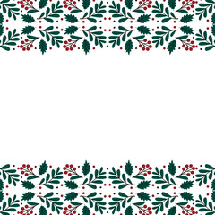 Merry Christmas frame. Elegant Merry Christmas and New Year 2023 Cards with Pine Wreath, Mistletoe, Winter plants design illustration for greetings card.