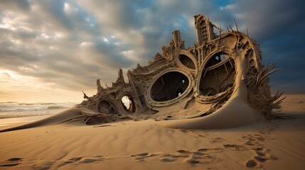 An abandoned relic from the past, swallowed by the sands of a forgotten beach