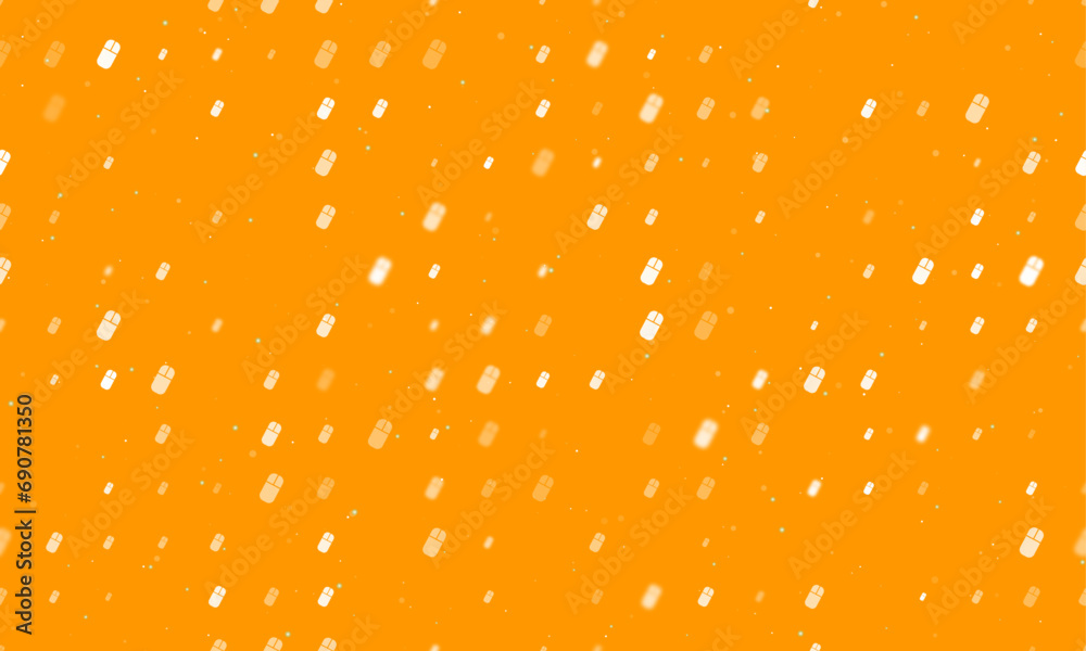 Poster seamless background pattern of evenly spaced white computer mouse symbols of different sizes and opa