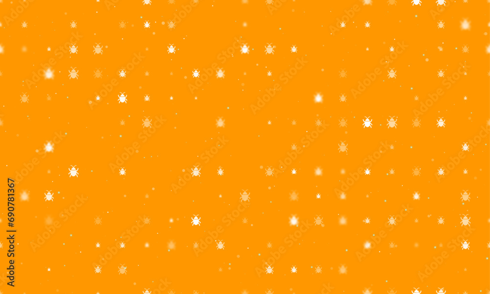 Poster seamless background pattern of evenly spaced white bug symbols of different sizes and opacity. vecto