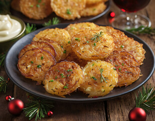 Christmas Hash Browns on a wooden tray.