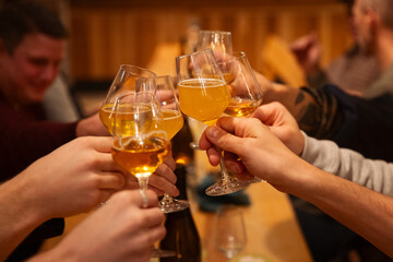 Friends toasting with beer glasses.