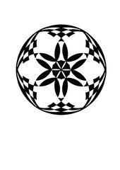 circular rosette with abstract radial symmetrical pattern black and white, modern abstract design, silhouette, cut out,