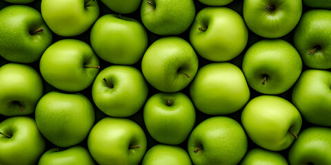 Top view fruit background with fresh green apples 