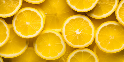 Top view fruit background with fresh cutted lemons