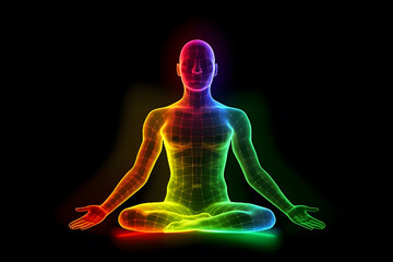 Human energy body, aura, chakra in meditation. Neural network AI generated art