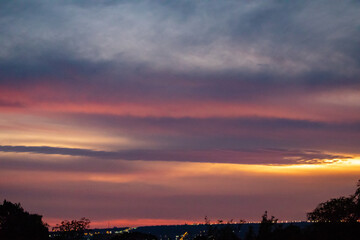 Wonderful sky at dawn with orange, yellow and red colors