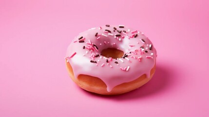 Obraz na płótnie Canvas Donut on solid pink background, sweet dessert