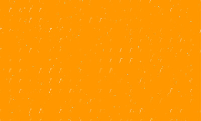 Seamless background pattern of evenly spaced white crowbar symbols of different sizes and opacity. Vector illustration on orange background with stars