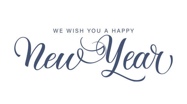 Happy New Year. Calligraphic text on a white background.