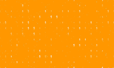 Seamless background pattern of evenly spaced white enchantress symbols of different sizes and opacity. Vector illustration on orange background with stars