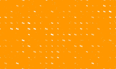 Seamless background pattern of evenly spaced white carpentry planer symbols of different sizes and opacity. Vector illustration on orange background with stars - obrazy, fototapety, plakaty