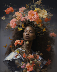 Beautiful woman with flowers in her hair.