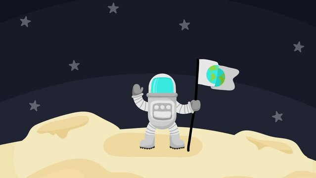 astronaut on moon motion graphics cartoon animation