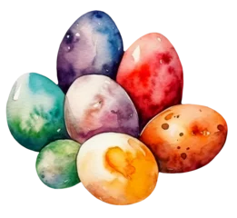 Poster Watercolor illustration of Easter eggs. Transparent background, png. Ai generated. © Bonbonny