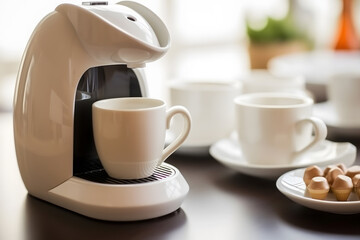 Espresso machine making fresh coffee. Neural network AI generated art