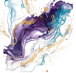 Purple Blue and Gold Watercolor Wash Splatter Cosmic Ink Spash