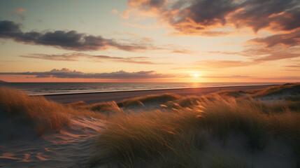Sunset over the dunes of the Baltic Sea - obrazy, fototapety, plakaty