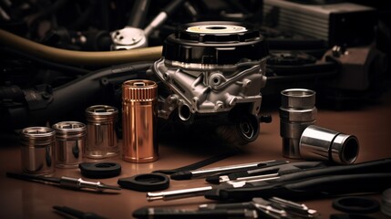 A pristine oil filter against a backdrop of tools, the cleanliness and precision echoing the commitment to engine health and longevity