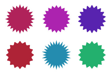 Vector starburst set. Sunburst promotional badges. Collection of labels in different colors and styles