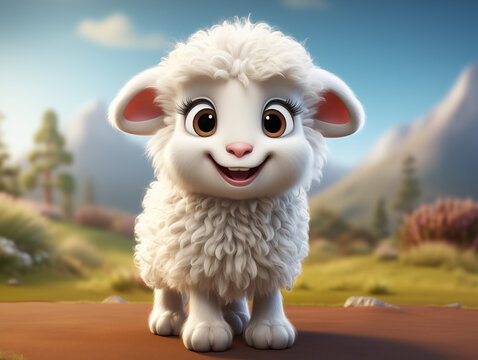 Happy cute sheep cartoon character