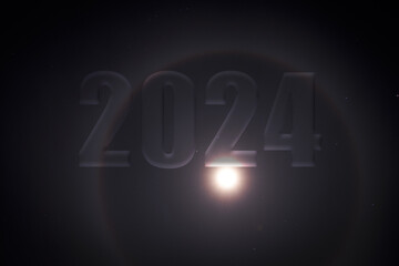 2024 against the backdrop of a celestial halo in the sky over Ukraine at night in the city of Dnepr, Happy New Year 2024