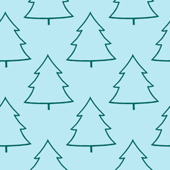 Christmas background with green trees on a white background. Seamless pattern.For textiles, gift wrapping.