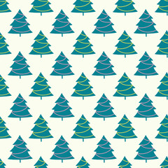 Christmas background with green trees on a white background. Seamless pattern.For textiles, gift wrapping.