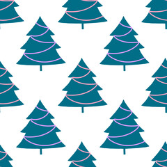 Christmas background with green trees on a white background. Seamless pattern.For textiles, gift wrapping.